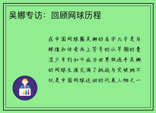 吴娜专访：回顾网球历程