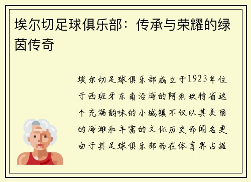 埃尔切足球俱乐部：传承与荣耀的绿茵传奇