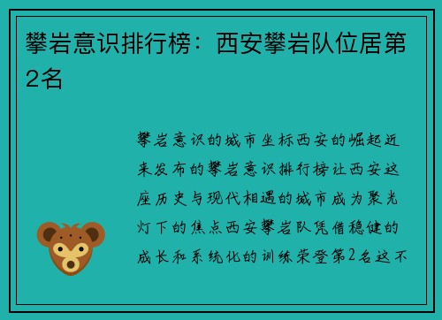 攀岩意识排行榜：西安攀岩队位居第2名