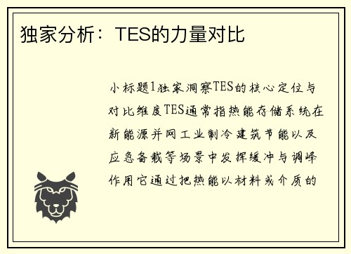 独家分析：TES的力量对比